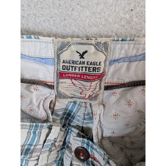 American Eagle Cargo Shorts Mens 28 Plaid Preppy Longer Length - Picture 10 of 12
